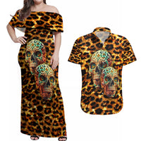 Leopard Skull Couples Matching Off Shoulder Maxi Dress and Hawaiian Shirt Dead Inside - Wonder Print Shop