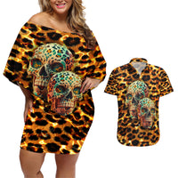 Leopard Skull Couples Matching Off Shoulder Short Dress and Hawaiian Shirt Dead Inside - Wonder Print Shop