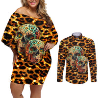 Leopard Skull Couples Matching Off Shoulder Short Dress and Long Sleeve Button Shirts Dead Inside - Wonder Print Shop