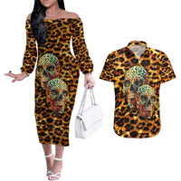 Leopard Skull Couples Matching Off The Shoulder Long Sleeve Dress and Hawaiian Shirt Dead Inside - Wonder Print Shop