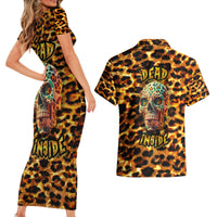 Leopard Skull Couples Matching Short Sleeve Bodycon Dress and Hawaiian Shirt Dead Inside - Wonder Print Shop