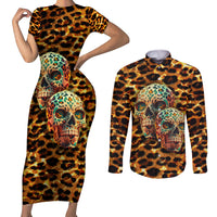 Leopard Skull Couples Matching Short Sleeve Bodycon Dress and Long Sleeve Button Shirts Dead Inside - Wonder Print Shop