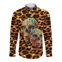 Leopard Skull Long Sleeve Button Shirt Dead Inside - Wonder Print Shop