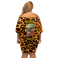 Leopard Skull Off Shoulder Short Dress Dead Inside - Wonder Print Shop