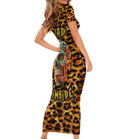 Leopard Skull Short Sleeve Bodycon Dress Dead Inside - Wonder Print Shop