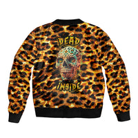 Leopard Skull Sleeve Zip Bomber Jacket Dead Inside - Wonder Print Shop