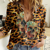 Leopard Skull Women Casual Shirt Dead Inside - Wonder Print Shop