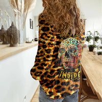 Leopard Skull Women Casual Shirt Dead Inside - Wonder Print Shop