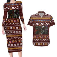 Affenpinscher Dog Halloween Christmas Couples Matching Long Sleeve Bodycon Dress and Hawaiian Shirt Xmas Holiday Patterns - Wonder Print Shop