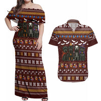 Affenpinscher Dog Halloween Christmas Couples Matching Off Shoulder Maxi Dress and Hawaiian Shirt Xmas Holiday Patterns - Wonder Print Shop