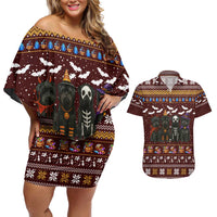 Affenpinscher Dog Halloween Christmas Couples Matching Off Shoulder Short Dress and Hawaiian Shirt Xmas Holiday Patterns - Wonder Print Shop