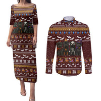 Affenpinscher Dog Halloween Christmas Couples Matching Puletasi and Long Sleeve Button Shirt Xmas Holiday Patterns - Wonder Print Shop