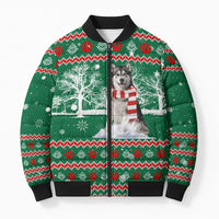 Alaskan Malamute Winter Tree Christmas Bomber Puffer Jacket Xmas Holiday Patterns - Wonder Print Shop