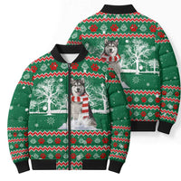 Alaskan Malamute Winter Tree Christmas Bomber Puffer Jacket Xmas Holiday Patterns - Wonder Print Shop