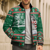 Alaskan Malamute Winter Tree Christmas Bomber Puffer Jacket Xmas Holiday Patterns - Wonder Print Shop