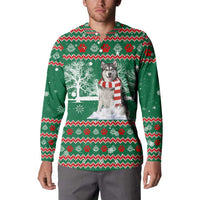 Alaskan Malamute Winter Tree Christmas Button Sweatshirt Xmas Holiday Patterns - Wonder Print Shop