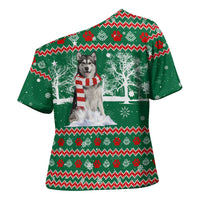 Alaskan Malamute Winter Tree Christmas Cross Shoulder Shirt Xmas Holiday Patterns - Wonder Print Shop