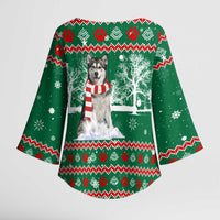 Alaskan Malamute Winter Tree Christmas Kimono Sleeve Blouse Xmas Holiday Patterns - Wonder Print Shop