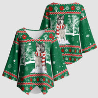 Alaskan Malamute Winter Tree Christmas Kimono Sleeve Blouse Xmas Holiday Patterns - Wonder Print Shop