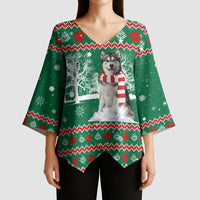 Alaskan Malamute Winter Tree Christmas Kimono Sleeve Blouse Xmas Holiday Patterns - Wonder Print Shop