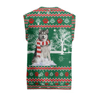 Alaskan Malamute Winter Tree Christmas Knitted V-Neck Vest Xmas Holiday Patterns - Wonder Print Shop
