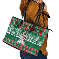 Alaskan Malamute Winter Tree Christmas Leather Tote Bag Xmas Holiday Patterns - Wonder Print Shop