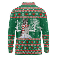 Alaskan Malamute Winter Tree Christmas Long Sleeve Polo Shirt Xmas Holiday Patterns - Wonder Print Shop