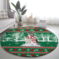 Alaskan Malamute Winter Tree Christmas Round Carpet Xmas Holiday Patterns - Wonder Print Shop