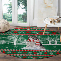 Alaskan Malamute Winter Tree Christmas Round Carpet Xmas Holiday Patterns - Wonder Print Shop