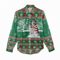 Alaskan Malamute Winter Tree Christmas Women Casual Shirt Xmas Holiday Patterns - Wonder Print Shop