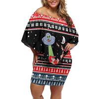 Alien Christmas Off Shoulder Short Dress Xmas Holiday Patterns - Wonder Print Shop