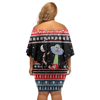 Alien Christmas Off Shoulder Short Dress Xmas Holiday Patterns - Wonder Print Shop
