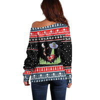 Alien Christmas Off Shoulder Sweater Xmas Holiday Patterns - Wonder Print Shop