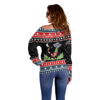 Alien Christmas Off Shoulder Sweater Xmas Holiday Patterns - Wonder Print Shop
