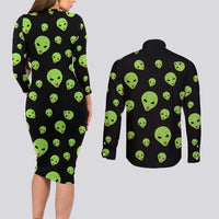 Alien Christmas Couples Matching Long Sleeve Bodycon Dress and Long Sleeve Button Shirt Xmas Holiday Patterns - Wonder Print Shop