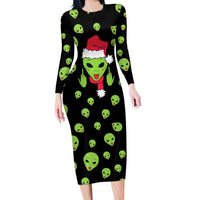Alien Christmas Long Sleeve Bodycon Dress Xmas Holiday Patterns - Wonder Print Shop