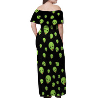 Alien Christmas Off Shoulder Maxi Dress Xmas Holiday Patterns - Wonder Print Shop