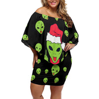 Alien Christmas Off Shoulder Short Dress Xmas Holiday Patterns - Wonder Print Shop