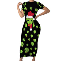 Alien Christmas Short Sleeve Bodycon Dress Xmas Holiday Patterns - Wonder Print Shop