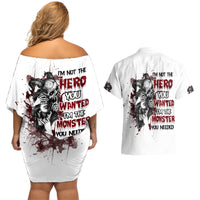 I'm Not The Hero You Wanted Couples Matching Off Shoulder Short Dress and Hawaiian Shirt - Wonder Print Shop