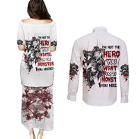 I'm Not The Hero You Wanted Couples Matching Puletasi Dress and Long Sleeve Button Shirt - Wonder Print Shop