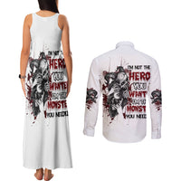 I'm Not The Hero You Wanted Couples Matching Tank Maxi Dress and Long Sleeve Button Shirt - Wonder Print Shop