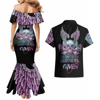 Skull Wings Roses - Zero Fuck Given Couples Matching Mermaid Dress and Hawaiian Shirt - Wonder Print Shop
