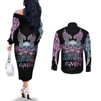 skull-wings-roses-zero-fuck-given-couples-matching-off-the-shoulder-long-sleeve-dress-and-long-sleeve-button-shirt