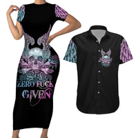 Skull Wings Roses - Zero Fuck Given Couples Matching Short Sleeve Bodycon Dress and Hawaiian Shirt - Wonder Print Shop