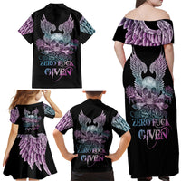 Skull Wings Roses - Zero Fuck Given Family Matching Off Shoulder Maxi Dress and Hawaiian Shirt - Wonder Print Shop