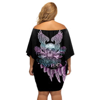 Skull Wings Roses - Zero Fuck Given Family Matching Off Shoulder Short Dress and Hawaiian Shirt - Wonder Print Shop