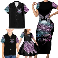 Skull Wings Roses - Zero Fuck Given Family Matching Short Sleeve Bodycon Dress and Hawaiian Shirt - Wonder Print Shop