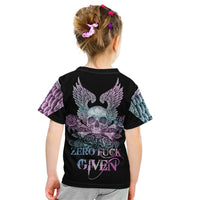 Skull Wings Roses - Zero Fuck Given Kid T Shirt - Wonder Print Shop