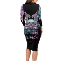 Skull Wings Roses - Zero Fuck Given Long Sleeve Bodycon Dress - Wonder Print Shop